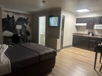 Spacious room and lovely horse mural