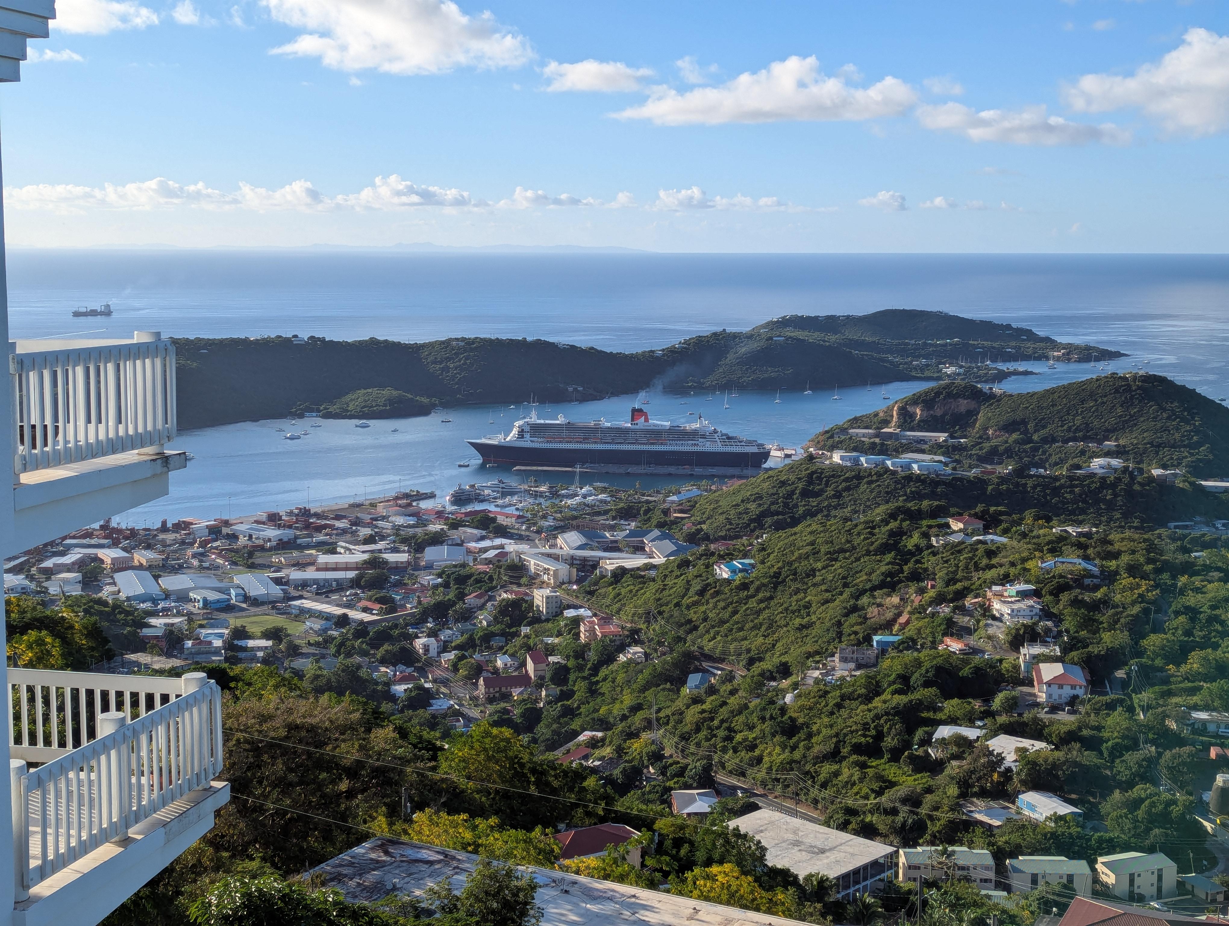 QE 2 Cruise Ship docked at Crown Bay Marina