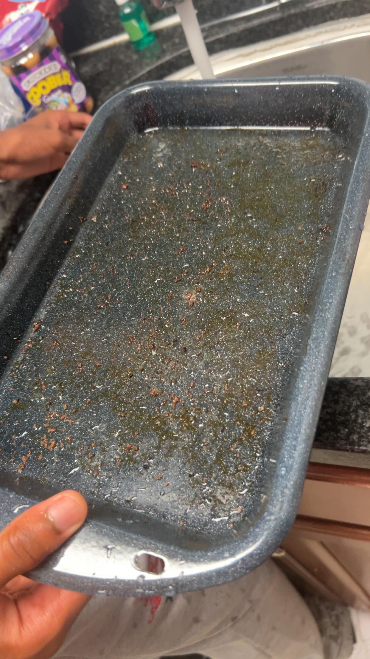 Dirty baking sheet that was in oven 