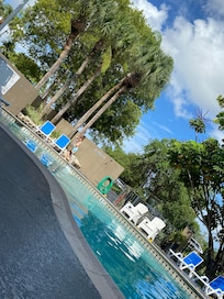 Pool is smaller than what the picture looks like. It was full of bugs and we cleaned it out ourselves