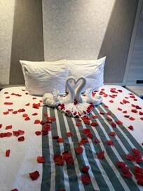 Closer look at the bed swans