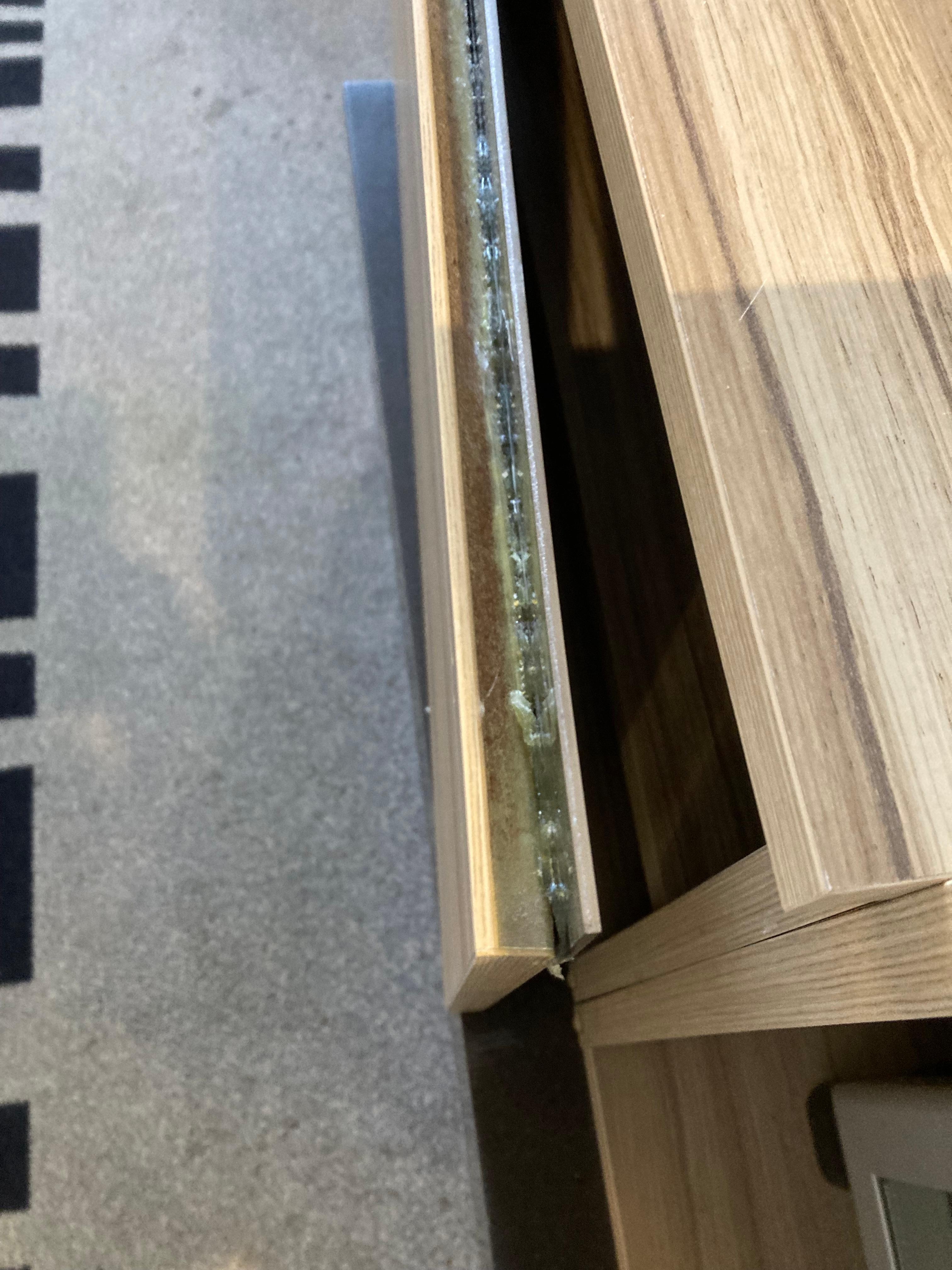 finger grip on cupboard door ,, engrained with dust in groove!