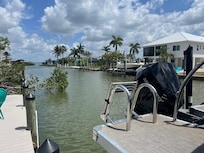 Beautiful dock view (except for boat in the foreground)
