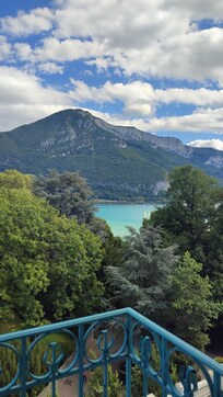 Beautiful view of the lake and mountains from our balcony