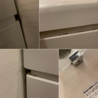 black mold and stains under bathtub, toilet and sink