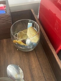 Dirty glasses after a housekeeping visit