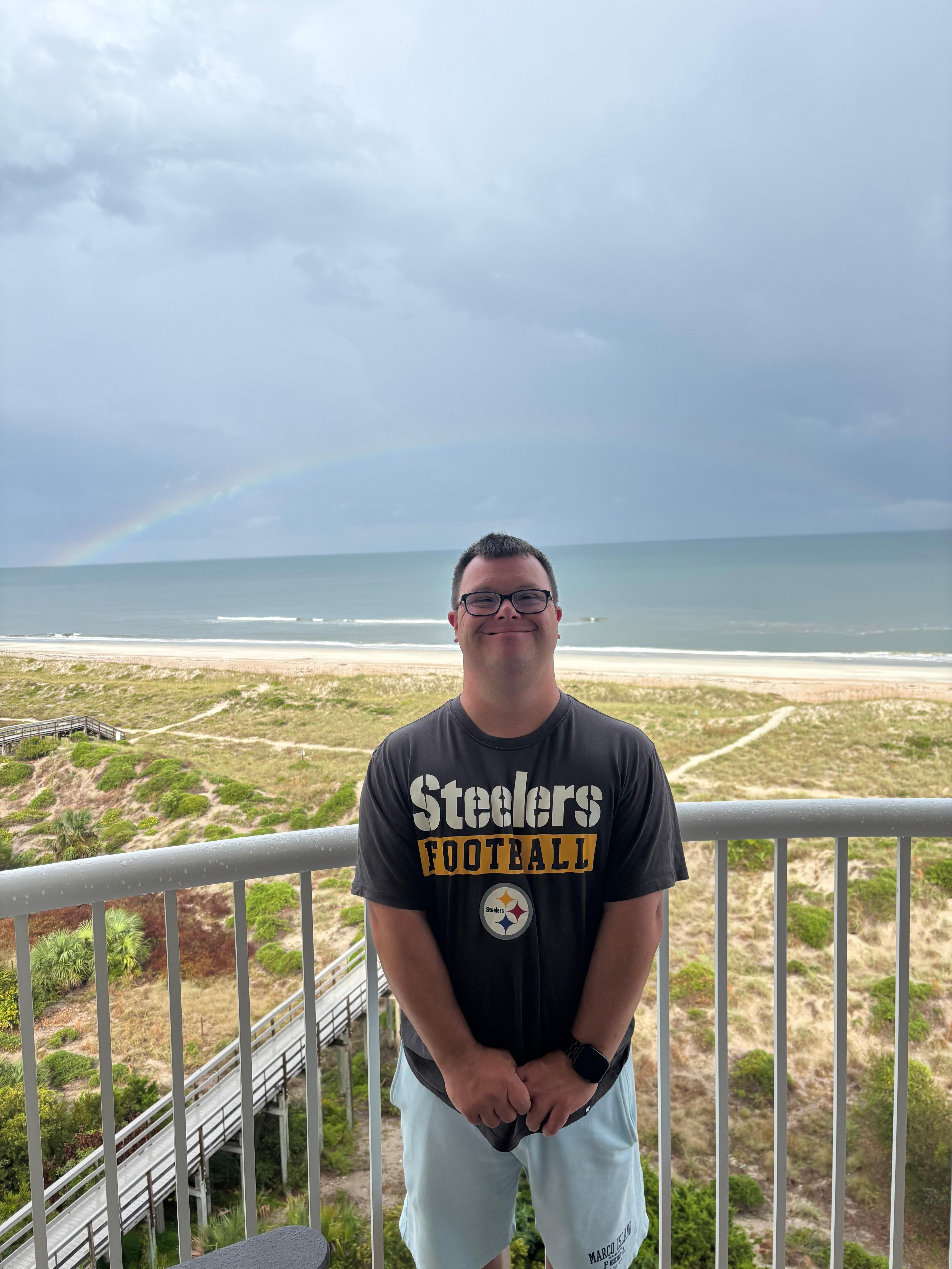 Our son showing view from deck