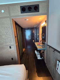 View of the hotel room towards the door.