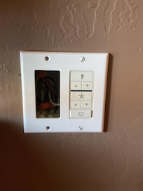 Exposed wires in bunk bed room light switch box - luckily we had no small children with us
