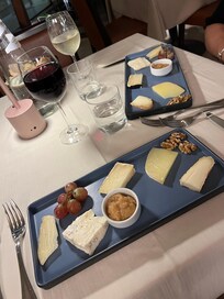 Selection of cheeses as an appetizer with dinner.