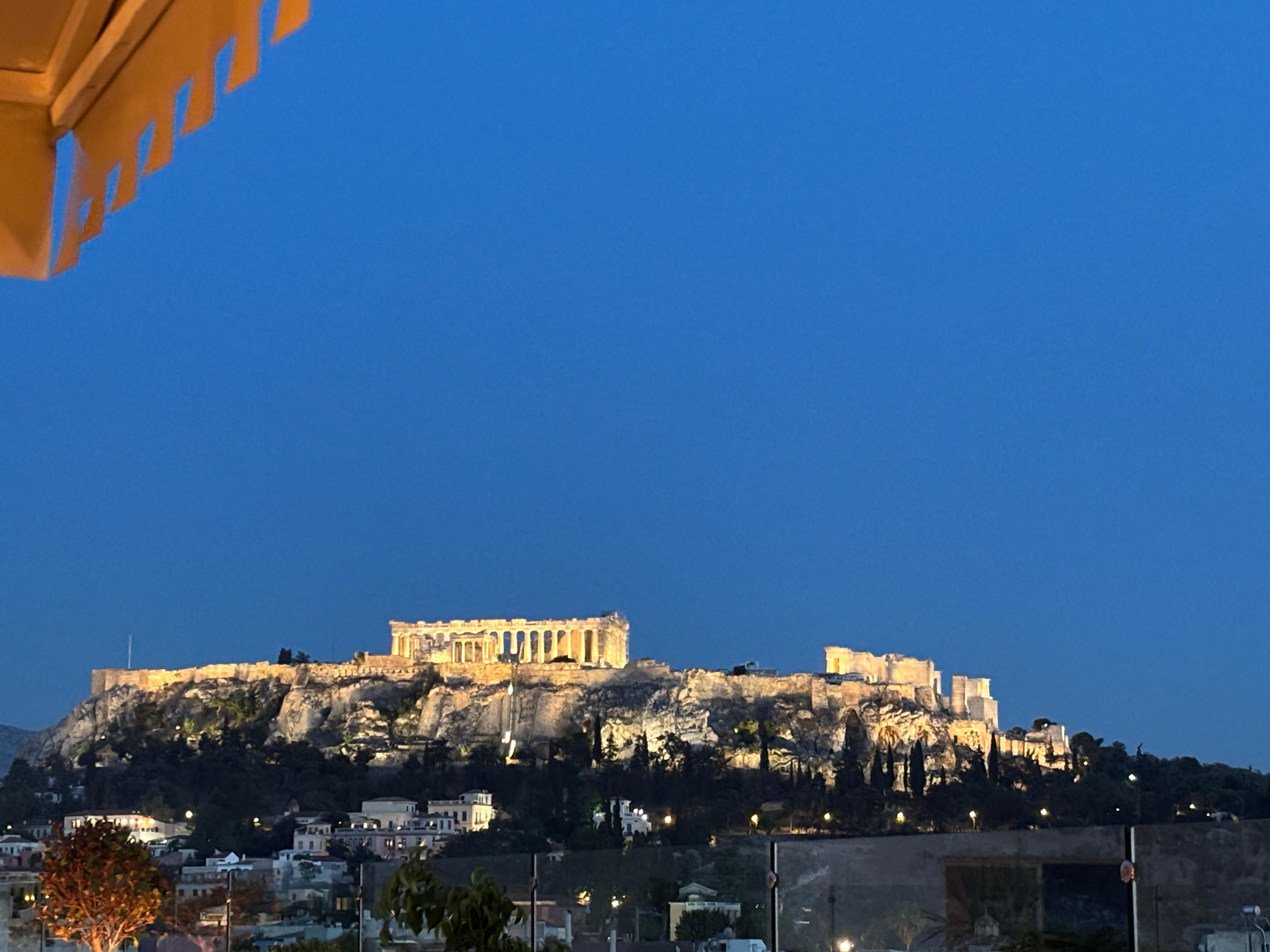 The Acropolis at night as seen from my balcony.