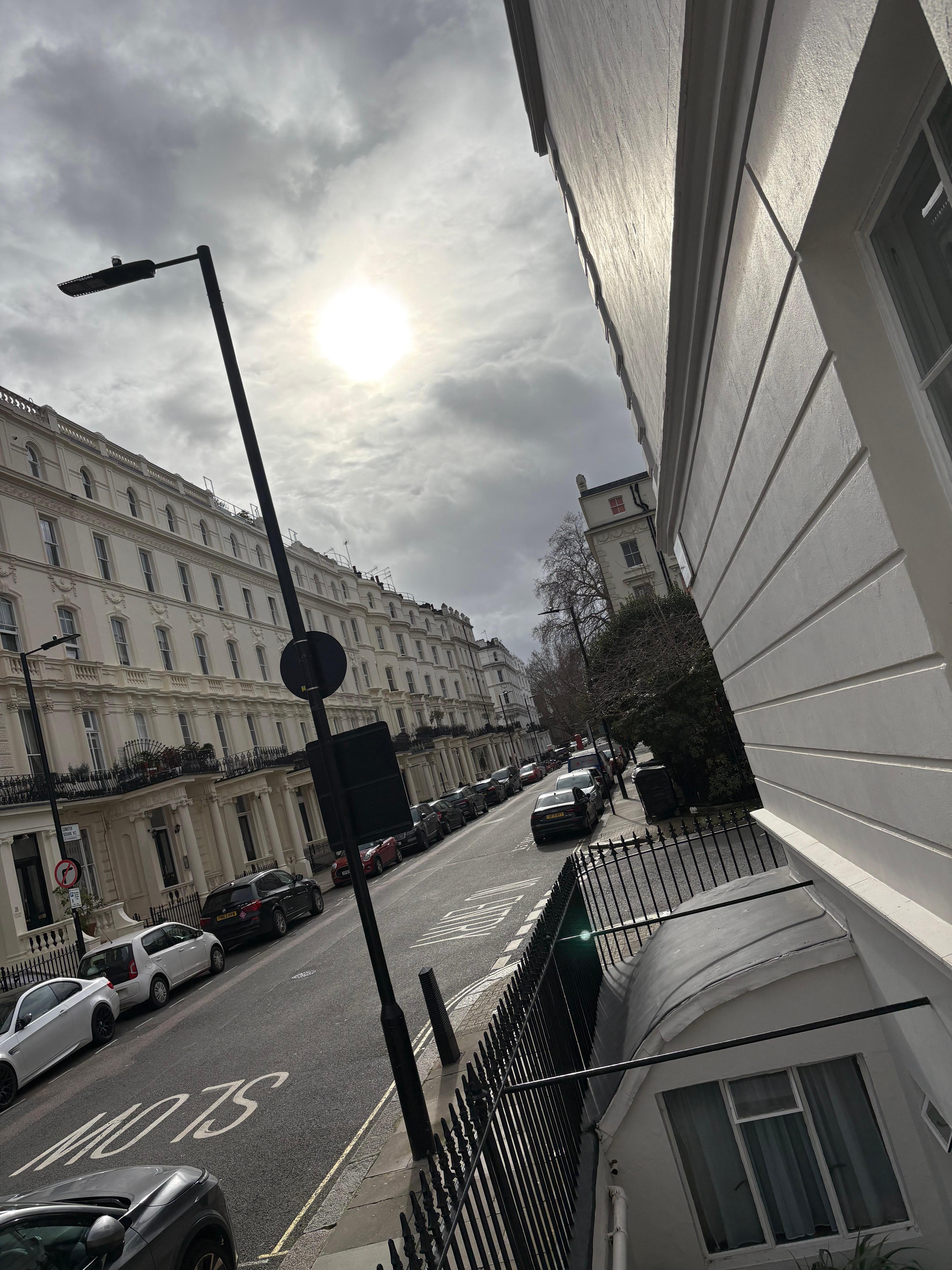 View of the street from the hotel steps.