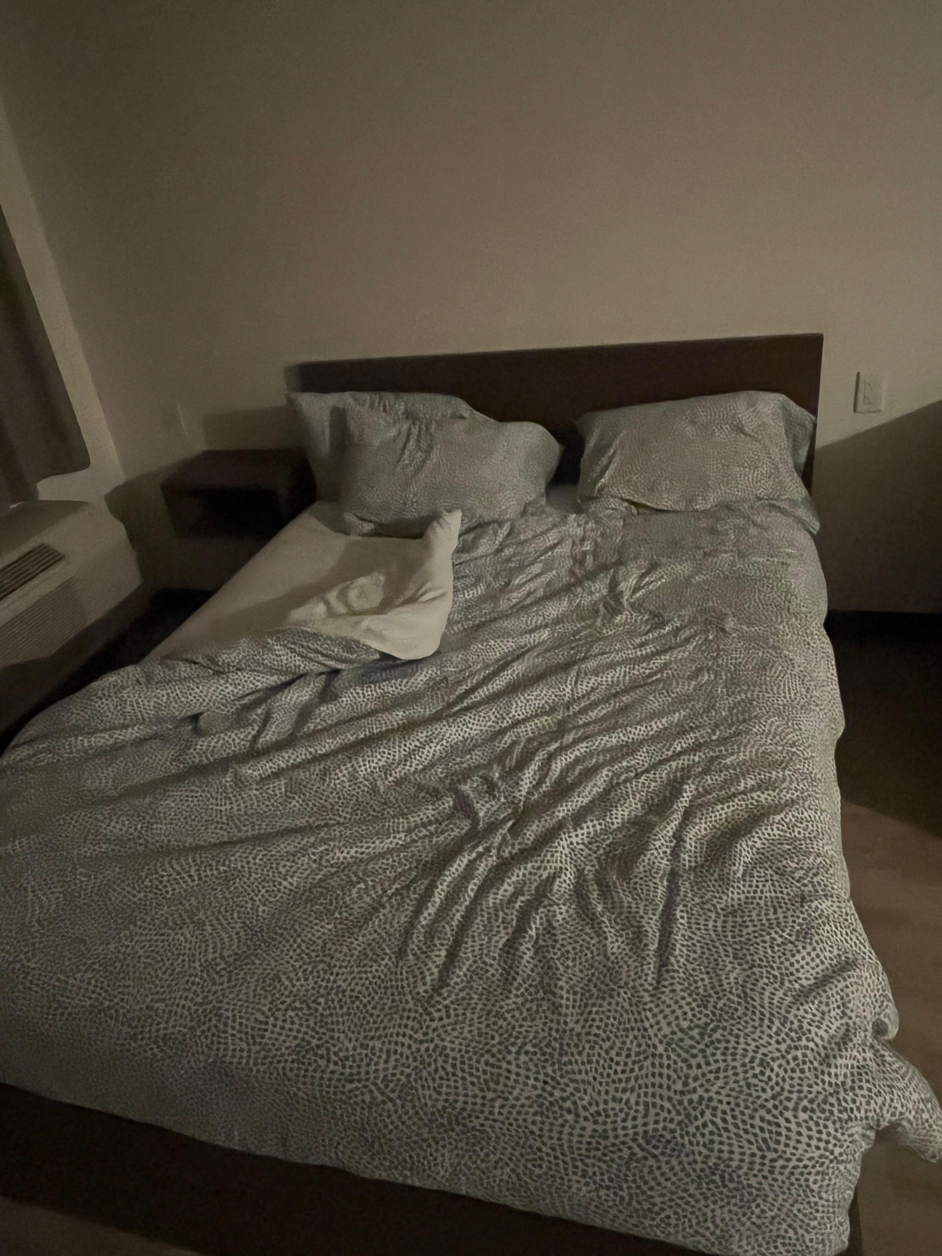 Bed upon entering room