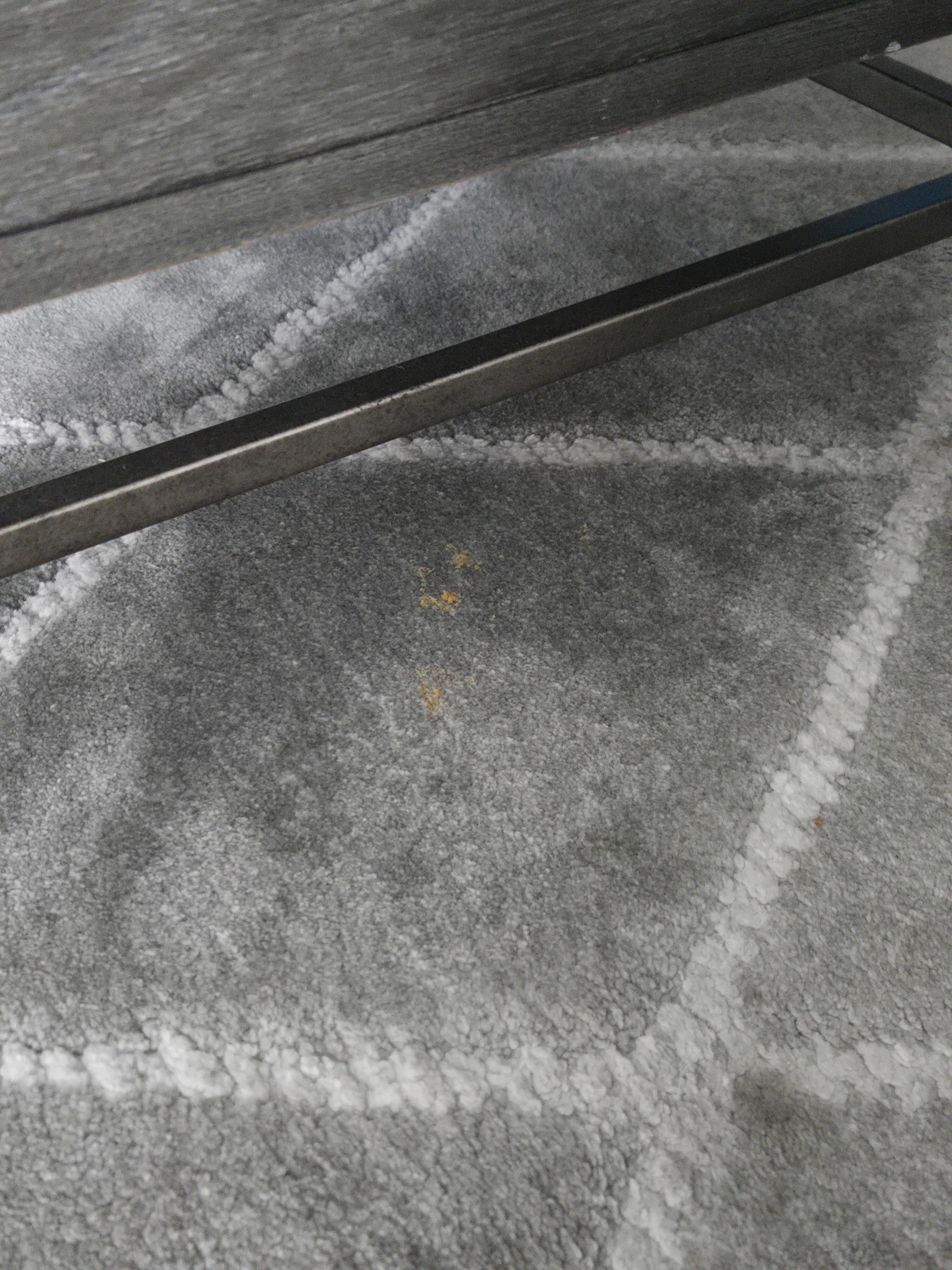 Dried vomit from previous guest clearly visible under coffee table