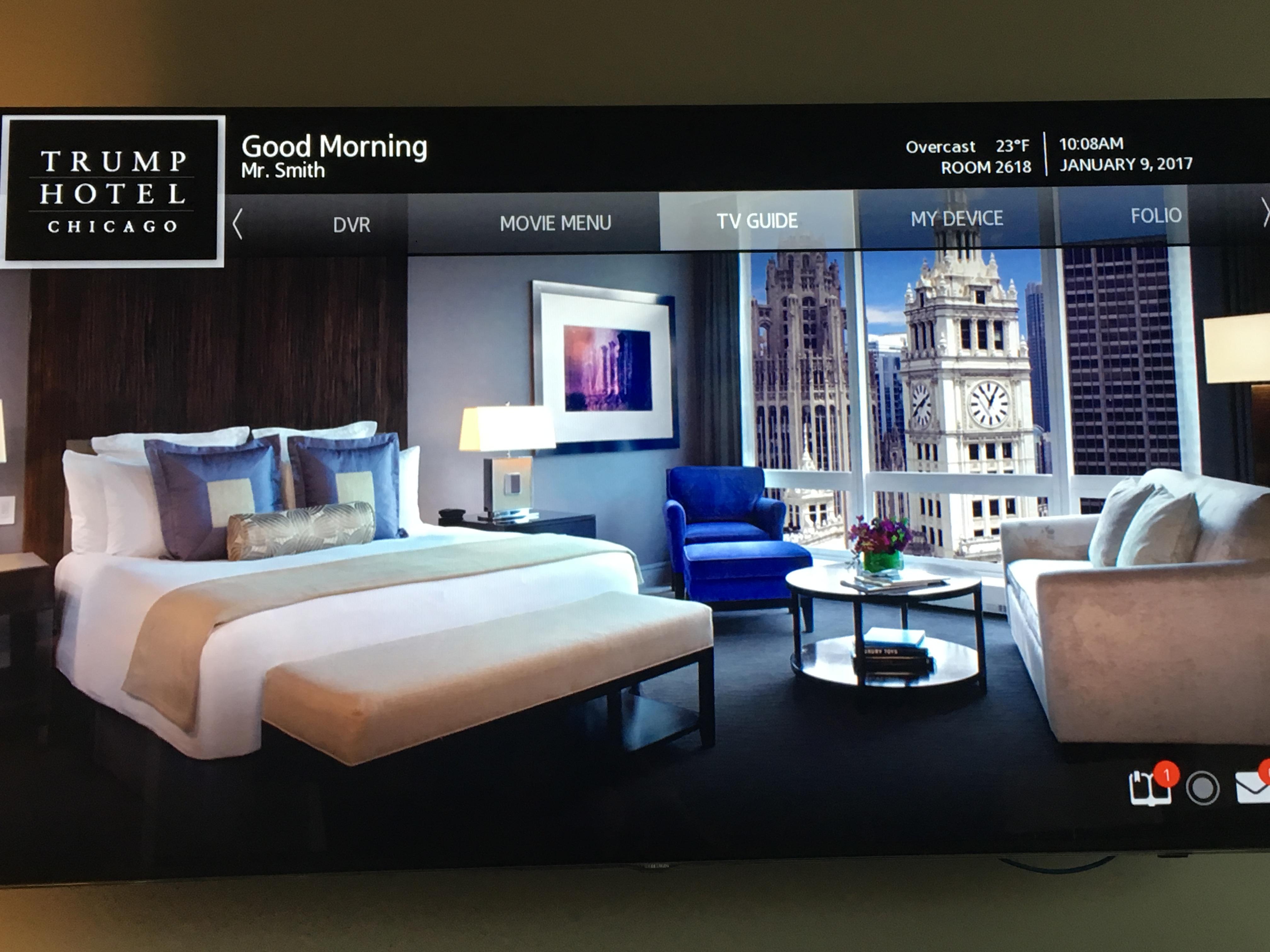 Custom greeting on the gigantic LED television during your stay