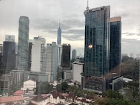 View from the topmost hotel room, overlooking at the KL skyscrapers