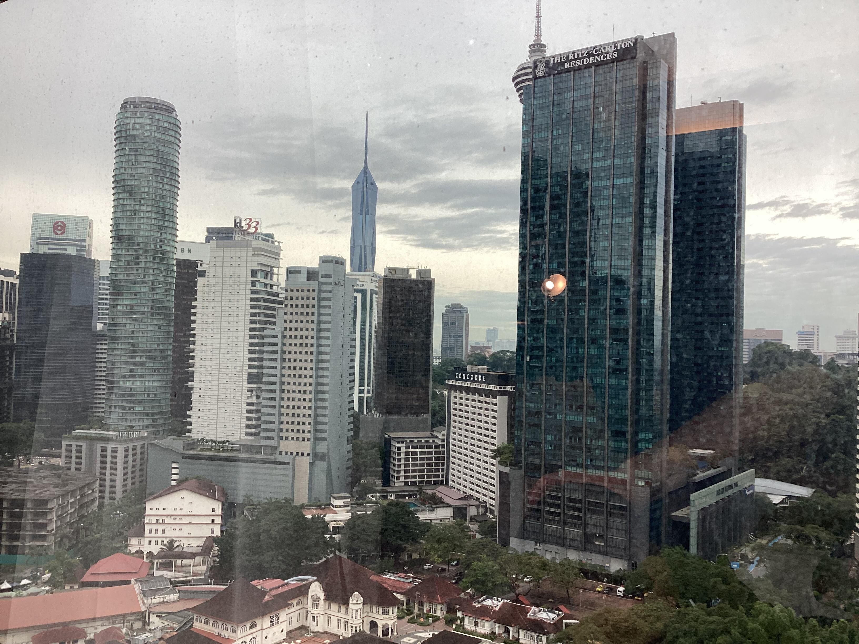 View from the topmost hotel room, overlooking at the KL skyscrapers