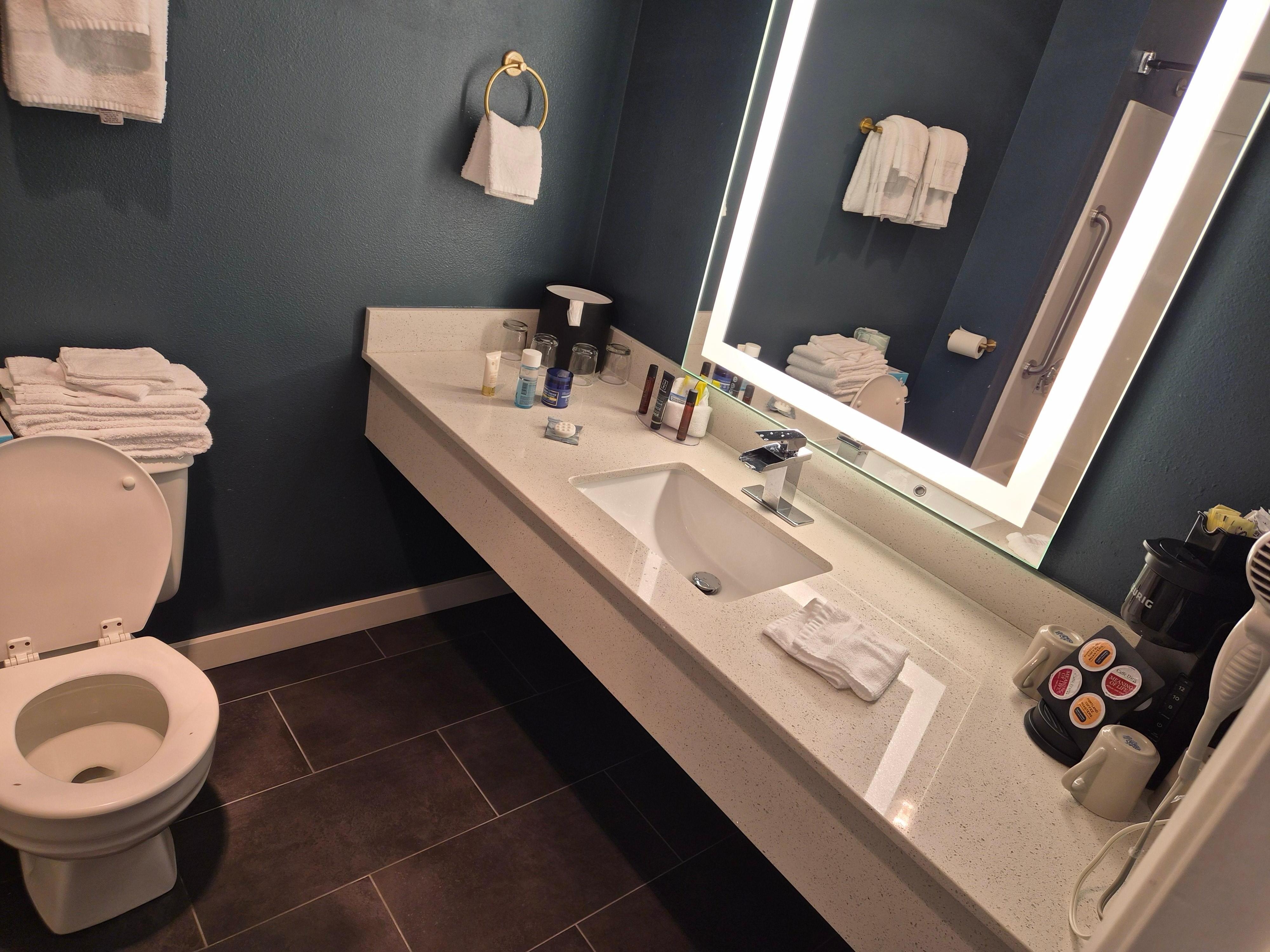 Coffee station and Ice bucket in bathroom.