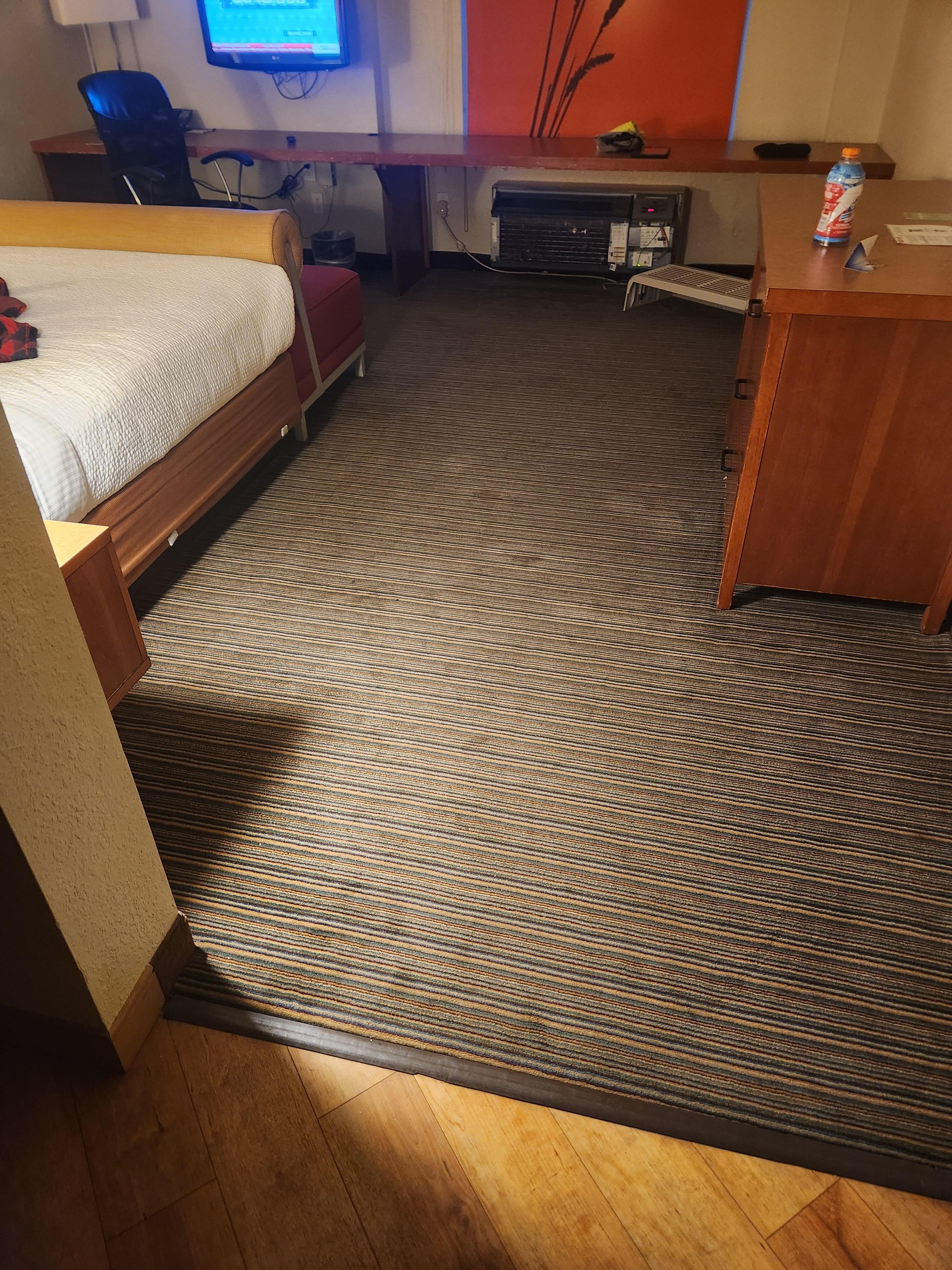 Carpet filthy, clvery small television for the size of room and bed.