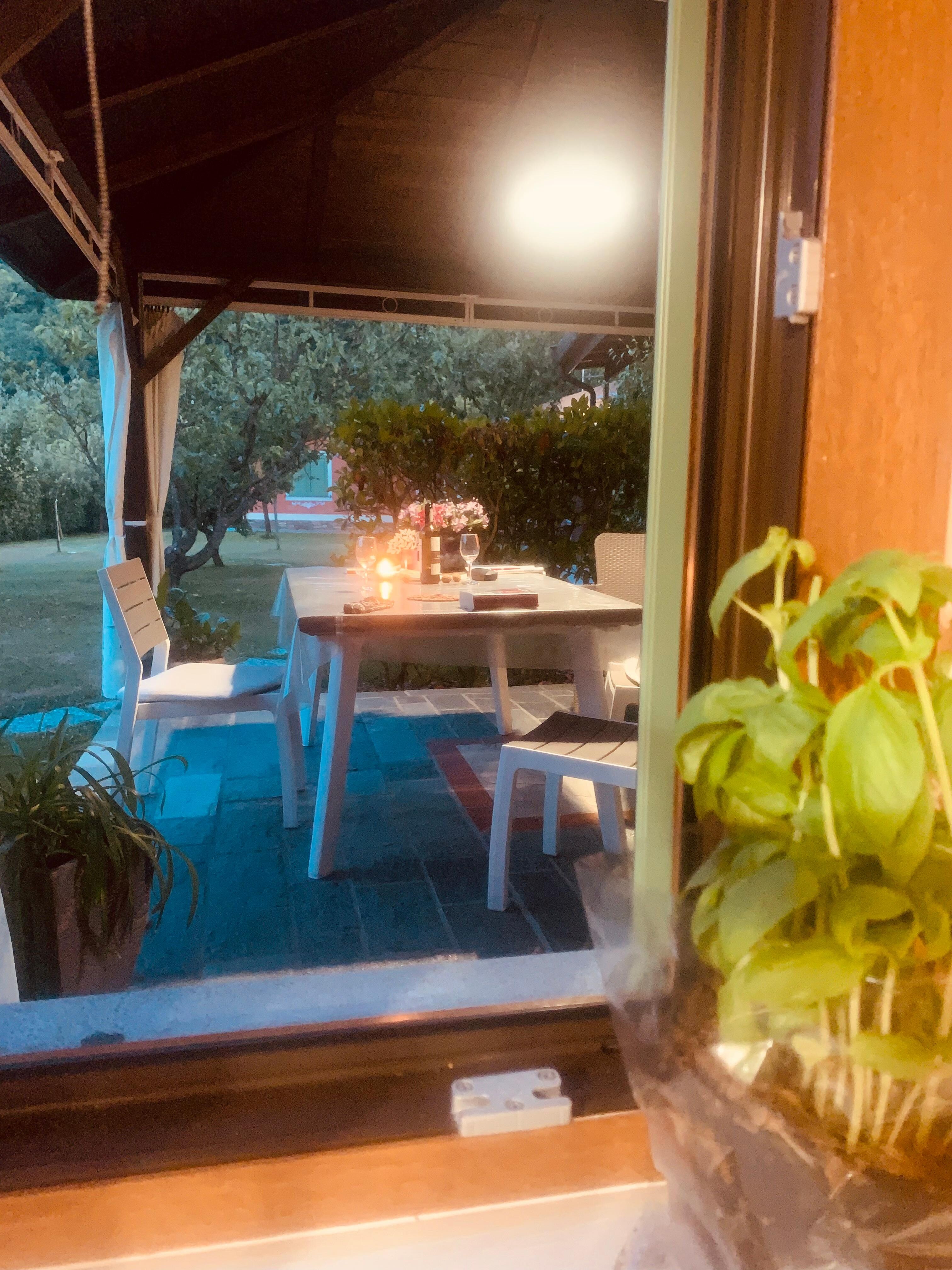 Patio in the evening, from kitchen