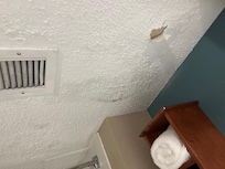 Water damage on ceiling above toilet