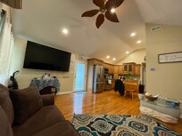 view of the spacious living room and kitchen area