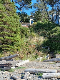 Looking up from the sand.