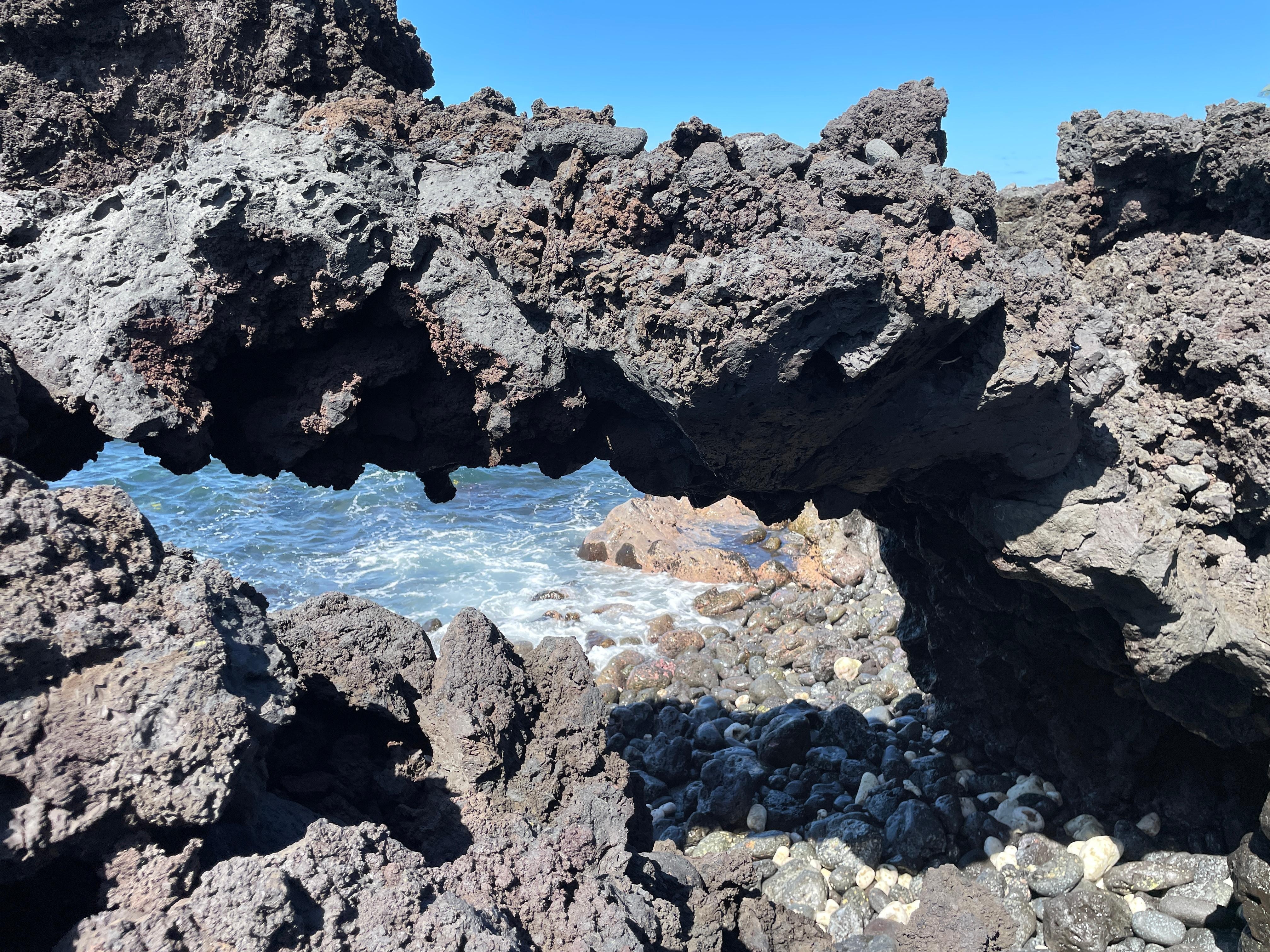 View along the volcanic rock ledge
