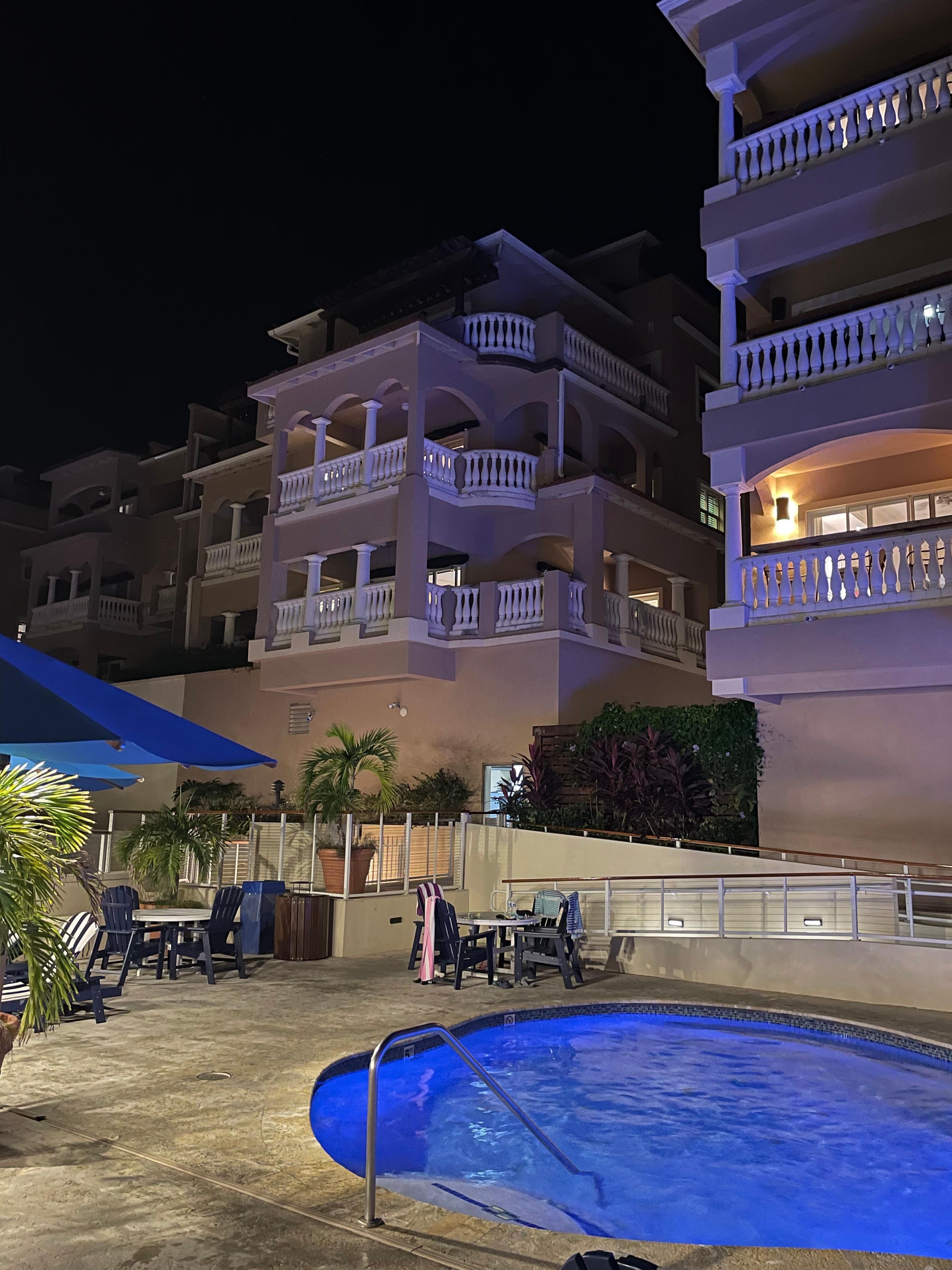 Unit on first level.  Nice wraparound balcony