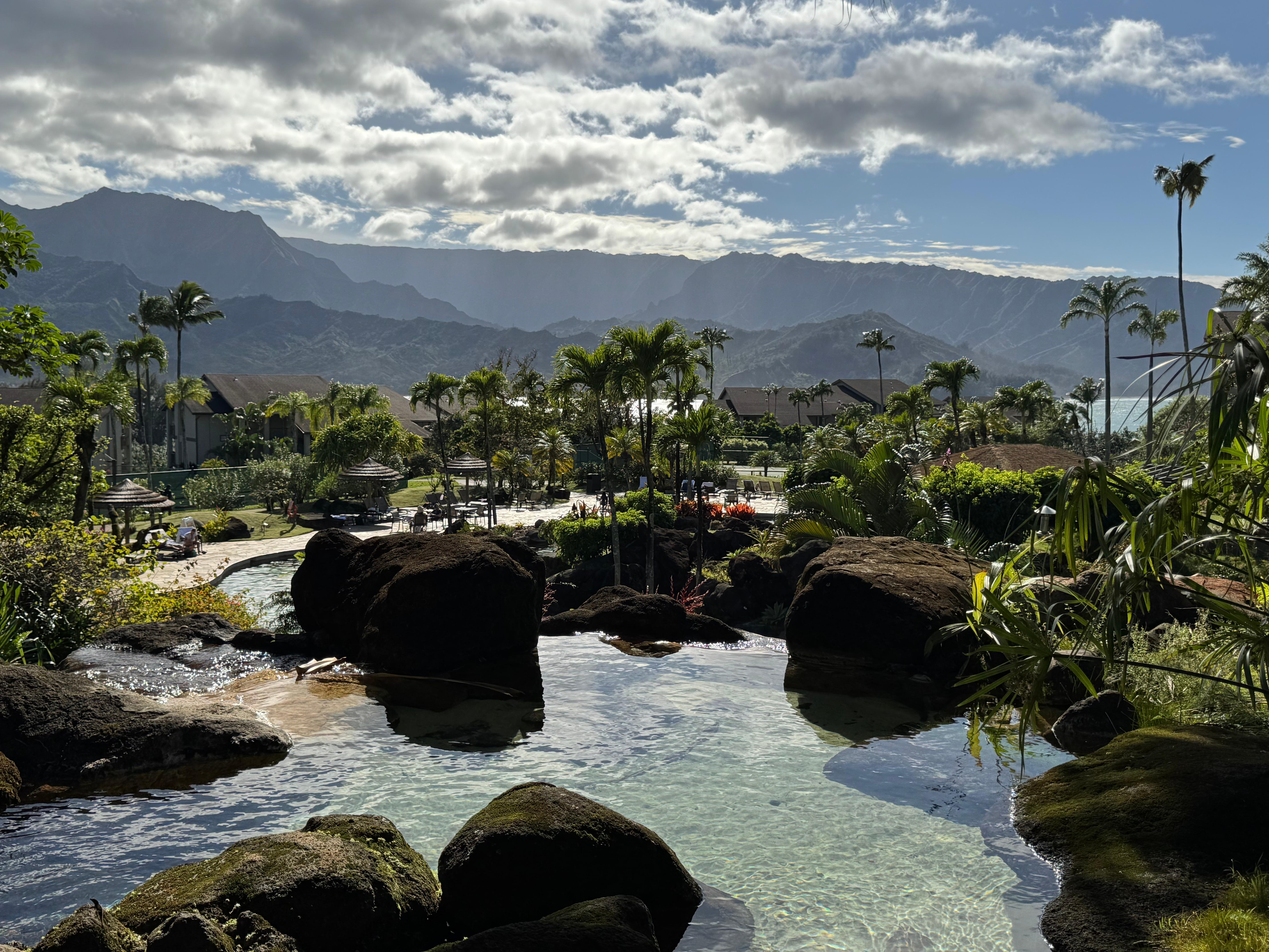 Overlooking the pool and property from one of the restaurants 