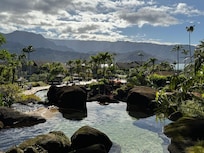 Overlooking the pool and property from one of the restaurants