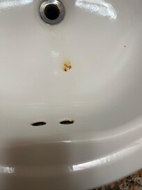 bathroom sink stain; no towel rack; no hand towels or washcloths; no shampoo - which we were told would be supplied