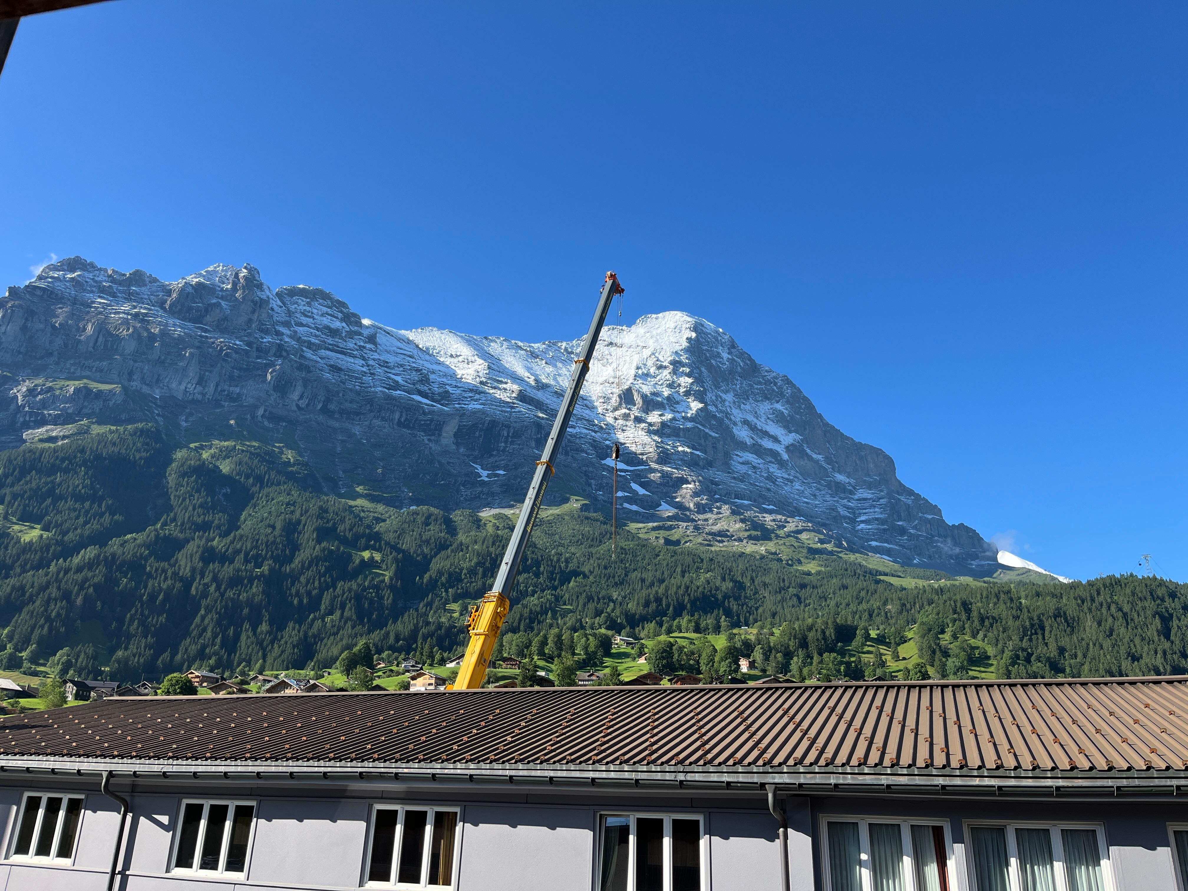 From my balcony, the Eiger N wall and the crane