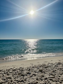 From the pool entrance to the beach