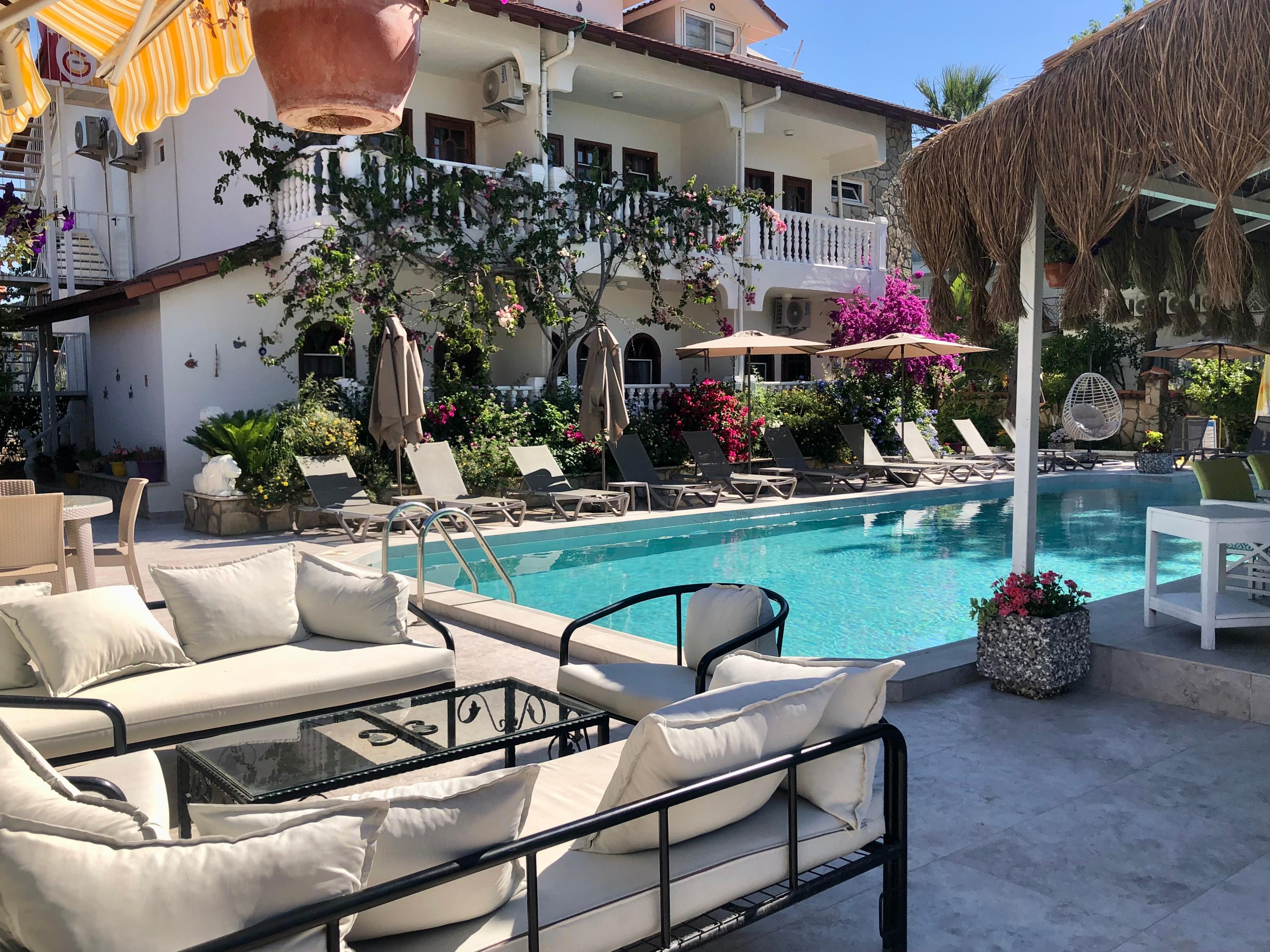 The poolside.