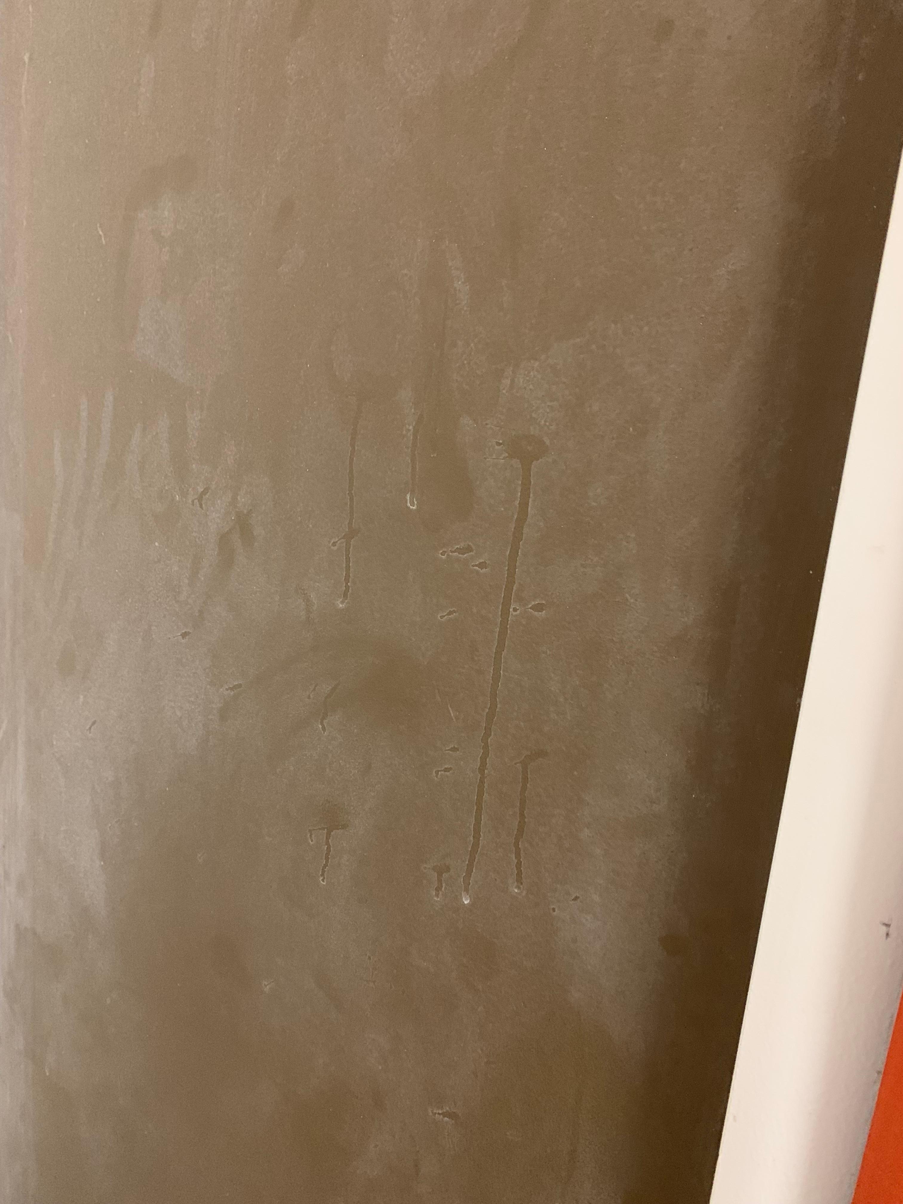 Filthy walls near bed & cum on them complete with handprints 