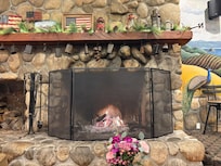 Cozy fireplace we sat by and listened to music