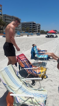 Beach chairs available from the condo. Easy to carry and comfortable
