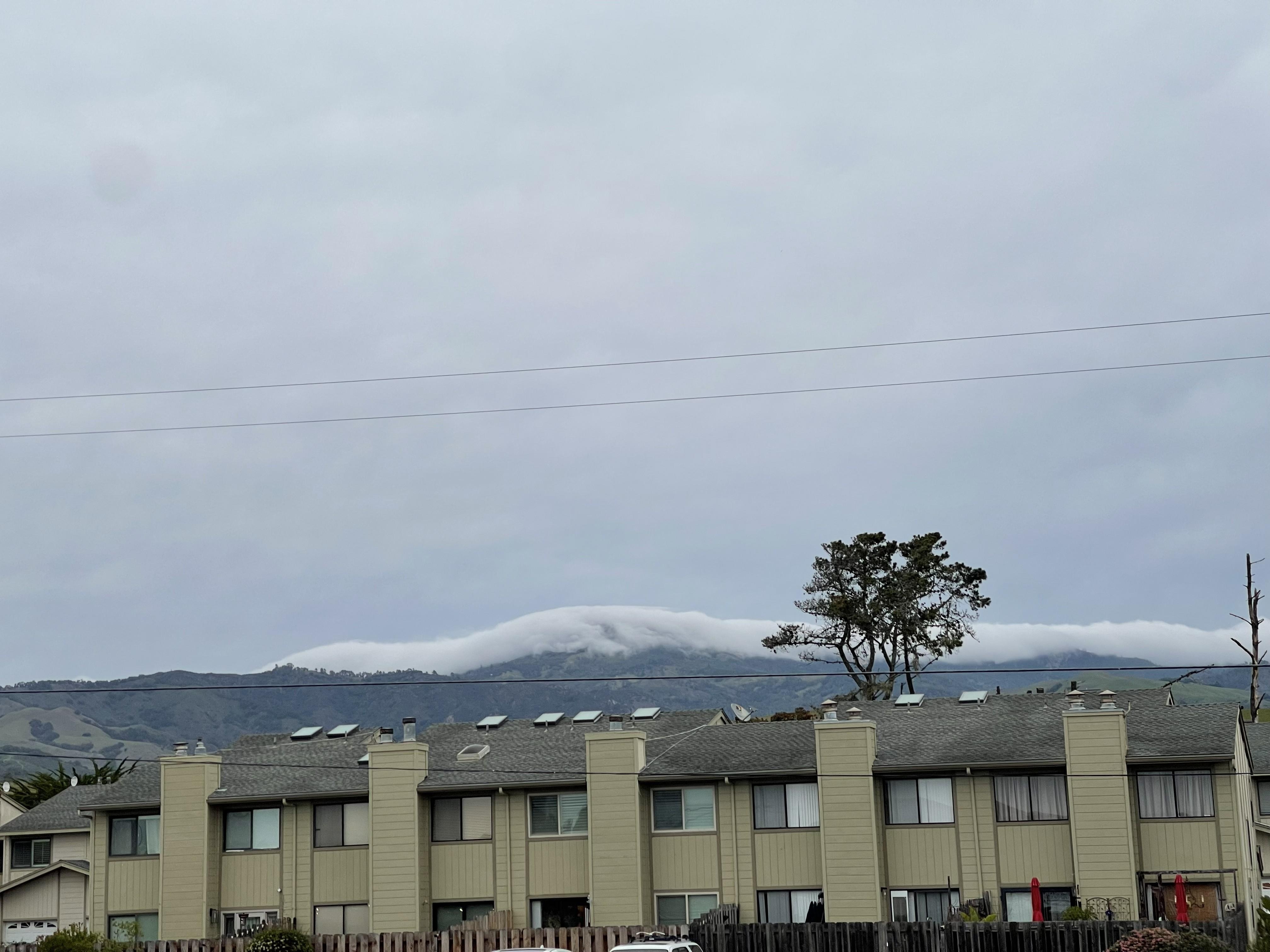 Directly out the window, nice view of the mountains in the background.