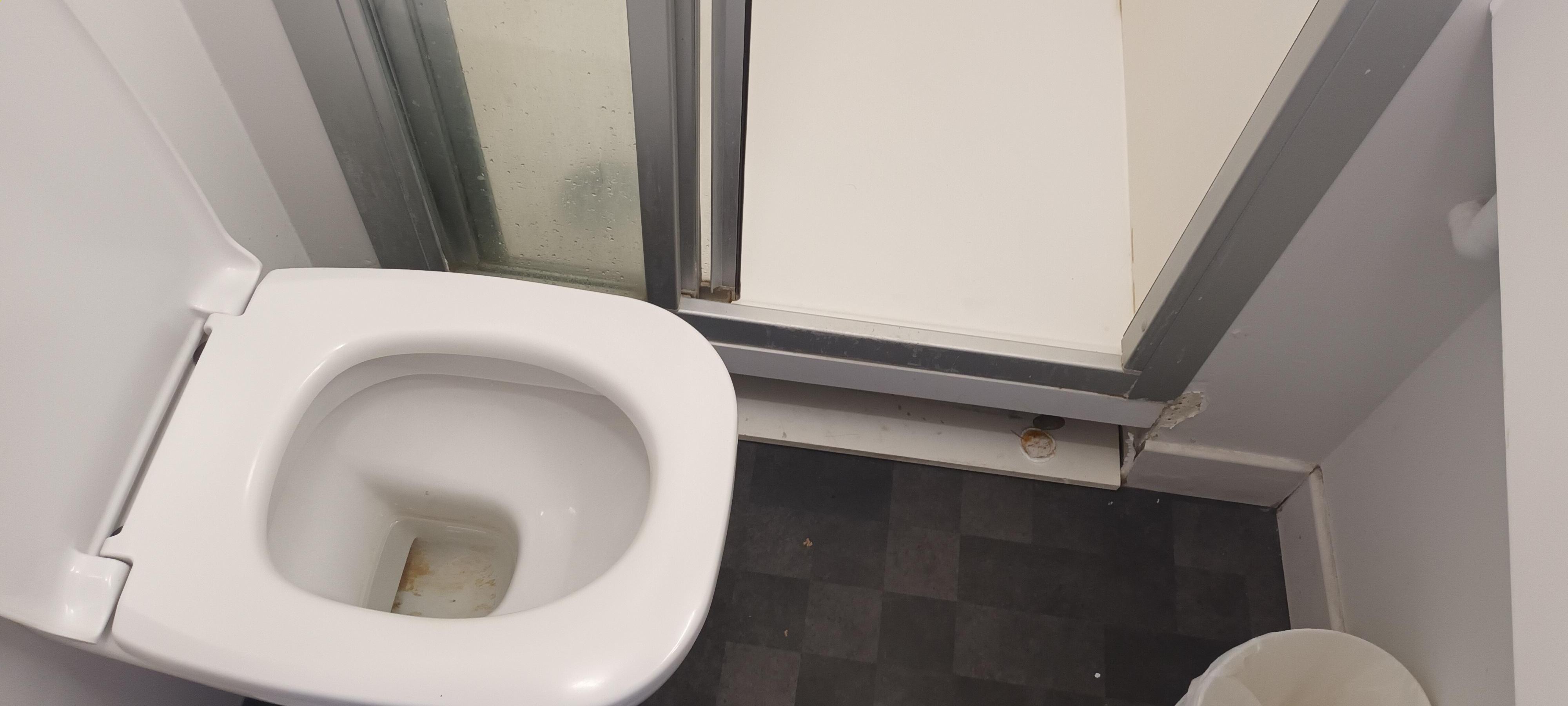 La saleté est évidente. Le lavabo est dans le même état que la cuvette des WC 