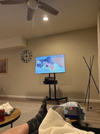 Comfortable couch and tv viewing area