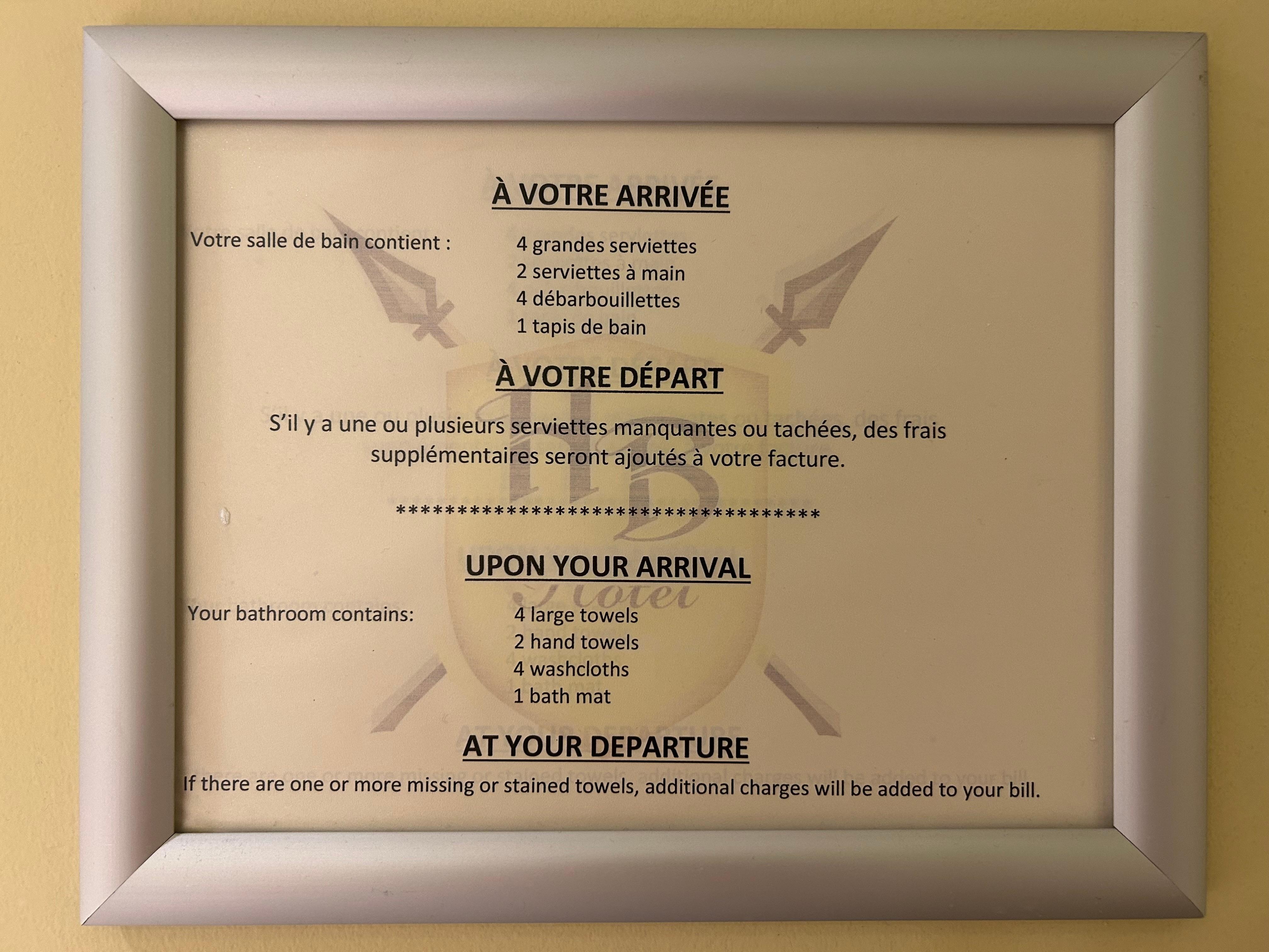 Signage in each bathroom. I took this as threatening!