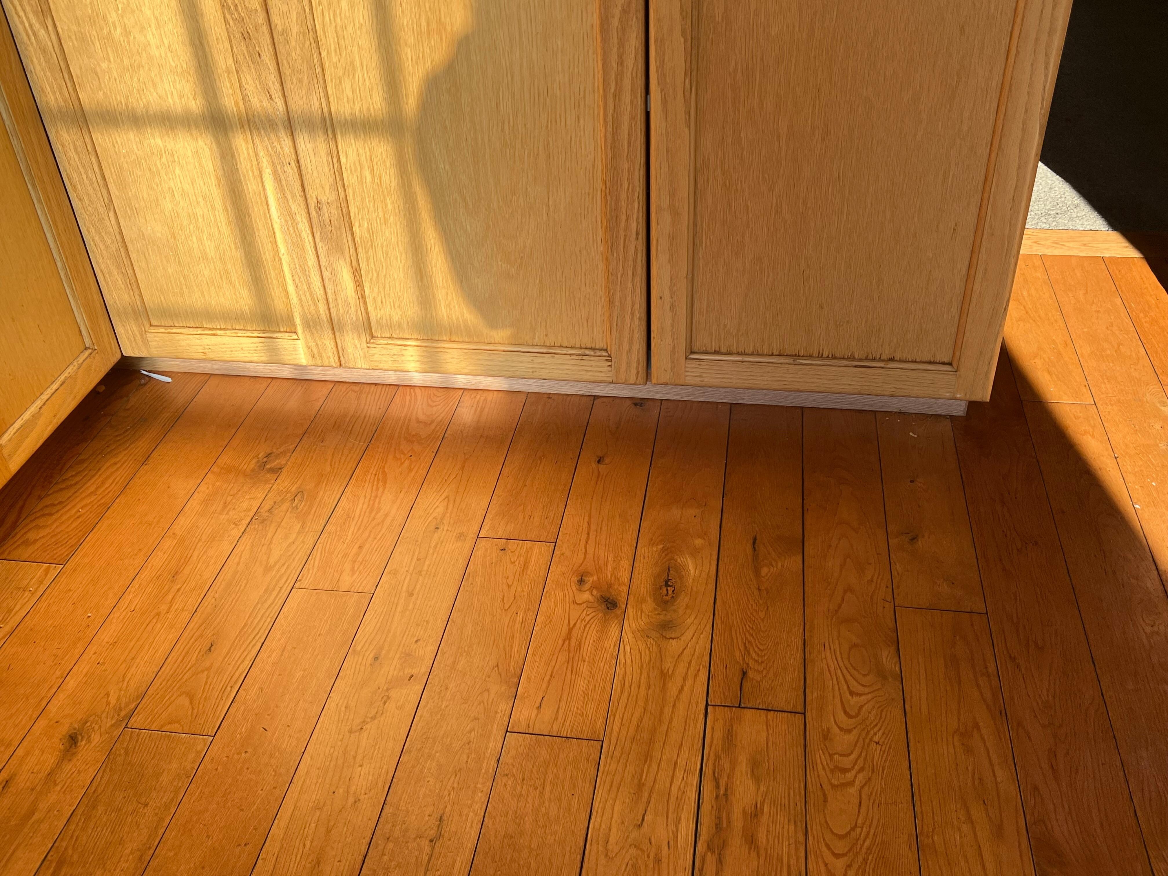 object and dirt under cabinets