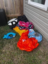 moldy pool toys in backyard