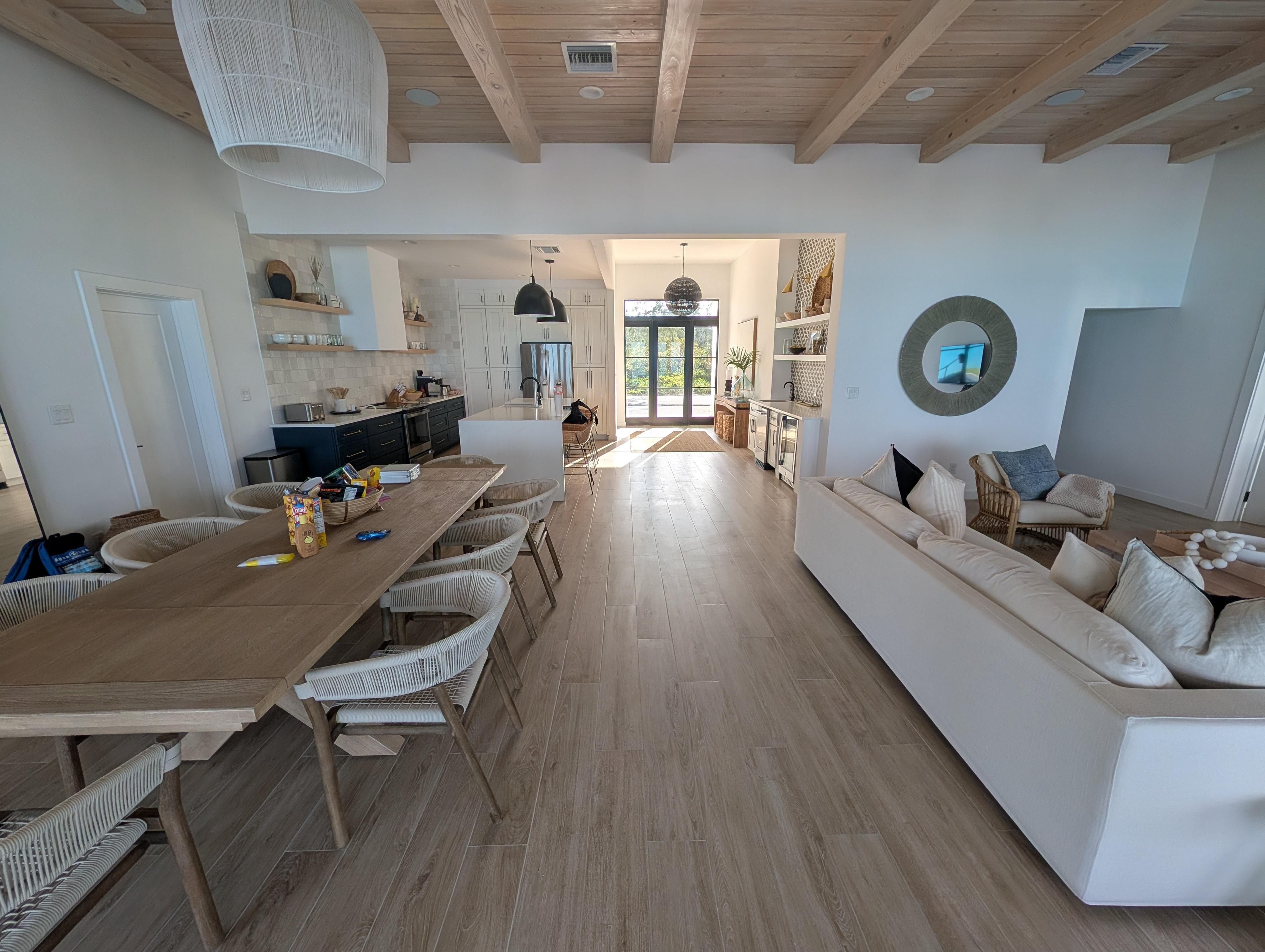 From the back of the home facing the front door