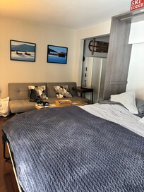 Bed and couch, both comfortable