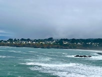 View across the bay of the lovely town of Mendocino where you can wander into unique shops & eat at incredible restaurants.