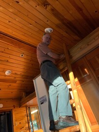 Warm wood interiors. The ladder to a sleeping loft was an exciting feature, but since I was on crutches we opted for the comfortable bed on the lower level.