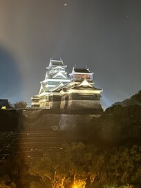 お部屋からライトアップされた熊本城