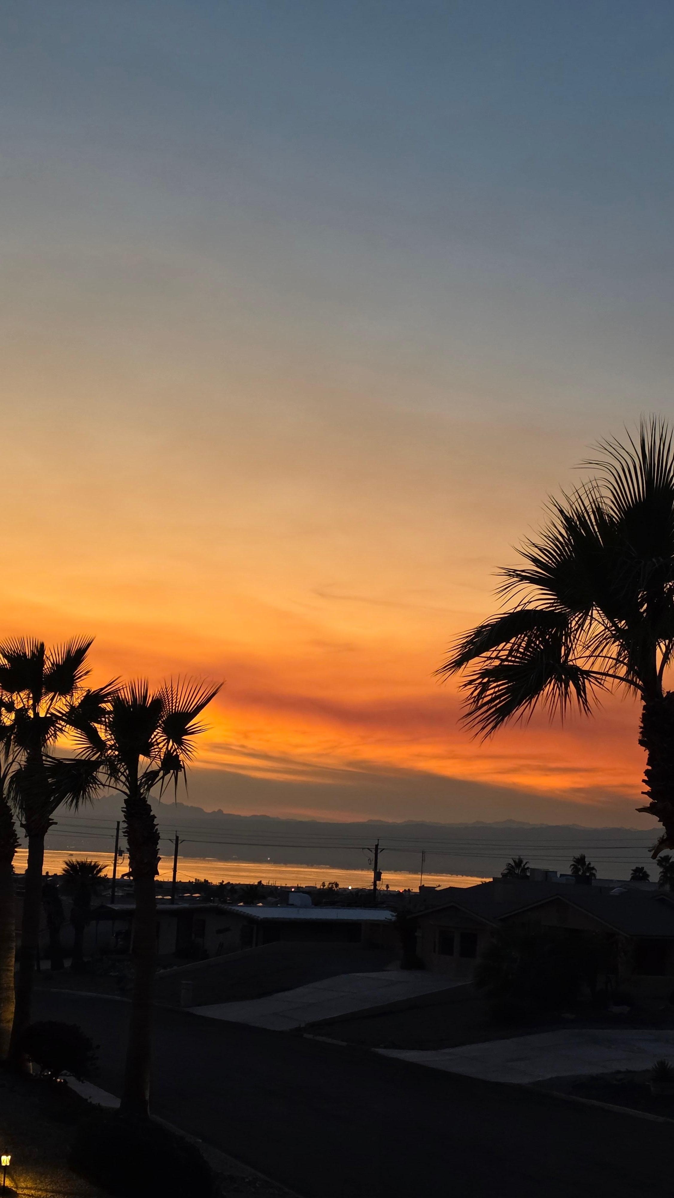 Beautiful sunset over Lake Havasu and the mountains viewed from the front patio